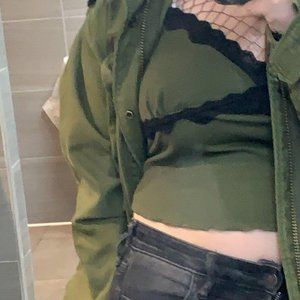 Green with black lace crop top